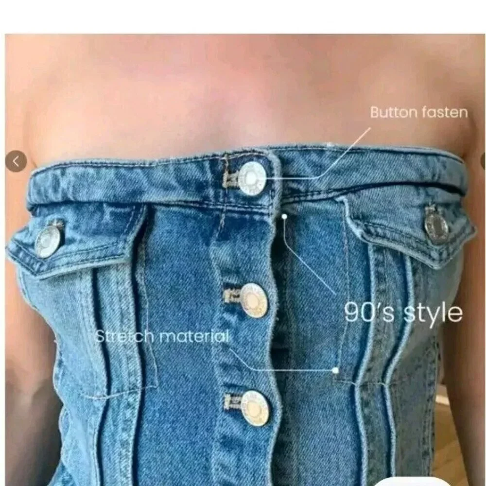 NEW ZARA WOMAN SS23 BLUE CORSET STYLE DENIM TOP TRF SIZE S 8197/110 Y159A